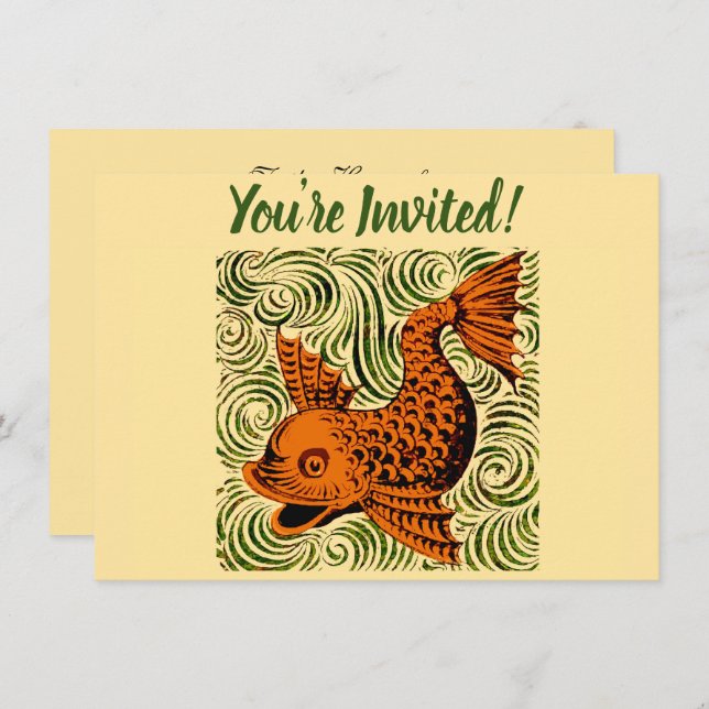 Fish Antique Tile Old art ancient Invitation (Front/Back)