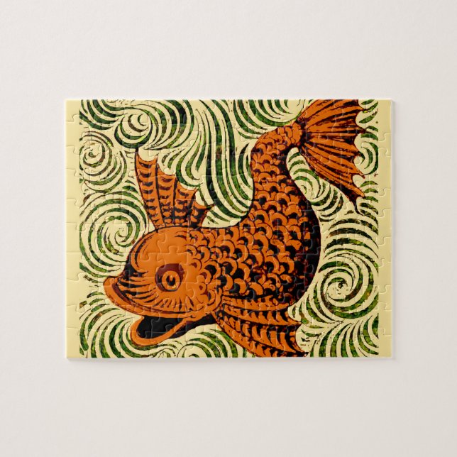 Fish Antique Tile Old art ancient Jigsaw Puzzle (Horizontal)