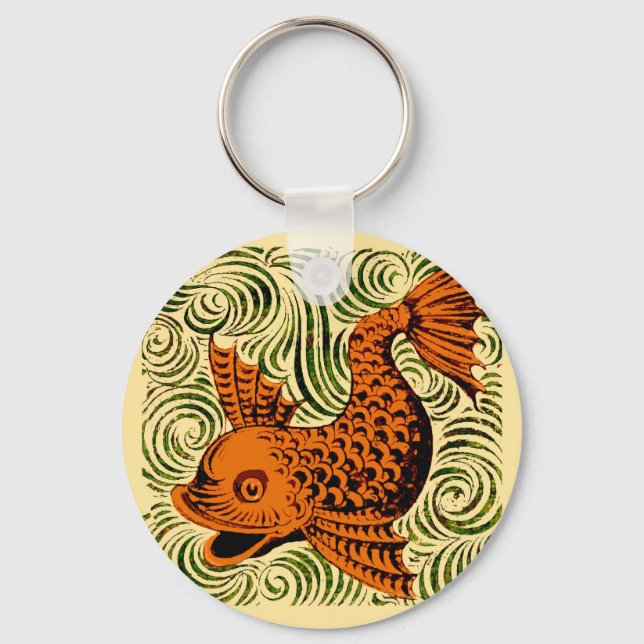 Fish Antique Tile Old art ancient Key Ring (Front)