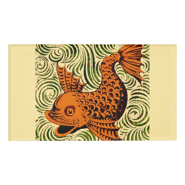 Fish Antique Tile Old art ancient Name Tag (Front)