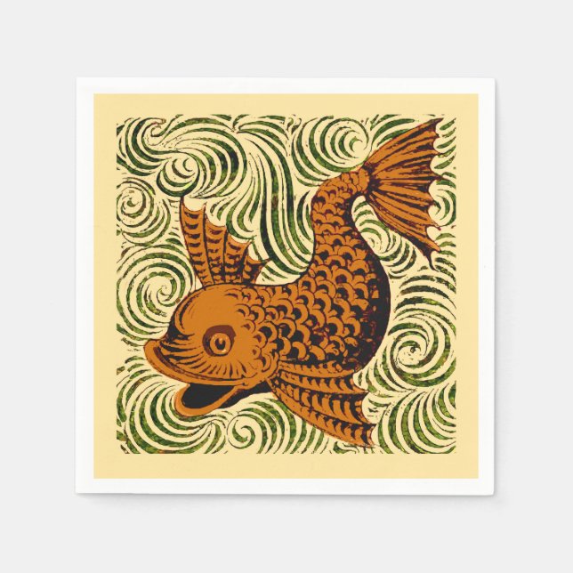 Fish Antique Tile Old art ancient Napkin (Front)