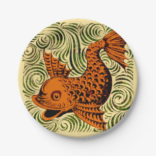 Fish Antique Tile Old art ancient Paper Plate