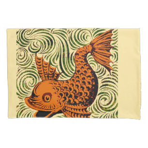 Fish Antique Tile Old art ancient Pillowcase