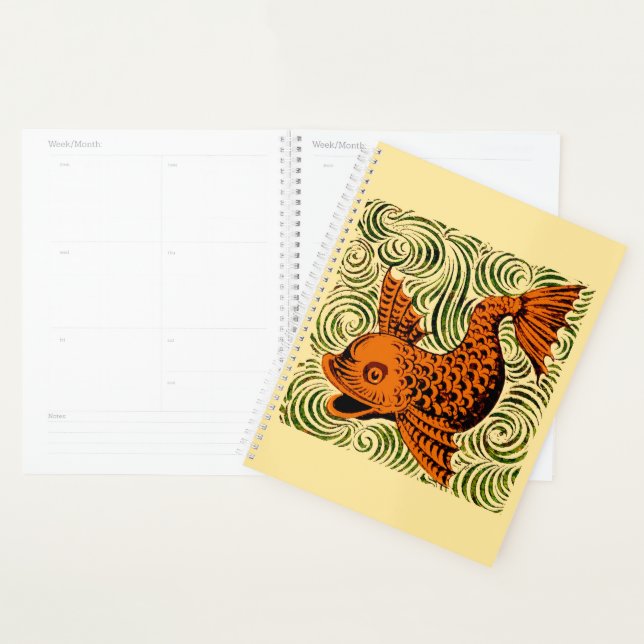 Fish Antique Tile Old art ancient Planner (Display)