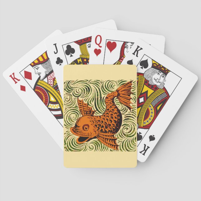 Fish Antique Tile Old art ancient Playing Cards (Back)
