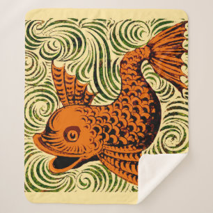 Fish Antique Tile Old art ancient Sherpa Blanket