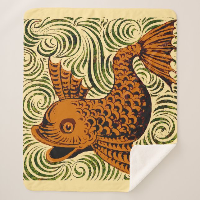 Fish Antique Tile Old art ancient Sherpa Blanket (Front)