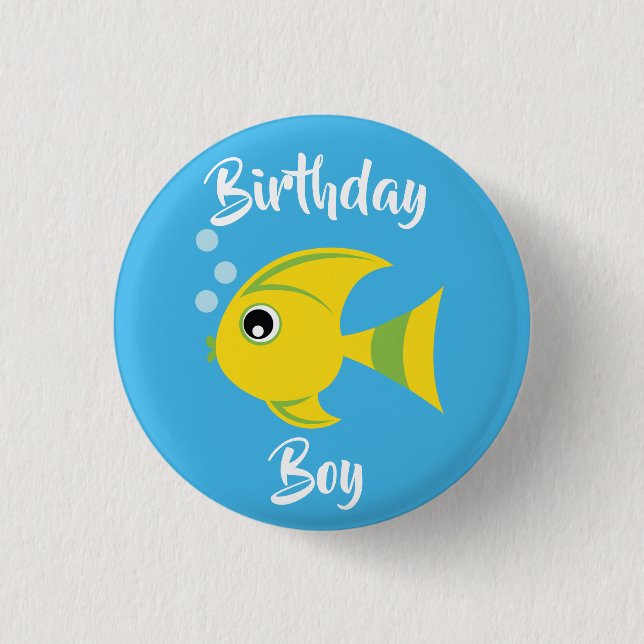 Fish Aquarium 1st Birthday Button Pin (Front)