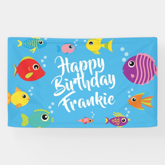 Fish Aquarium 1st Birthday Party Banner Decor (Horizontal)