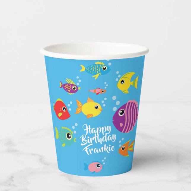 Fish Aquarium 1st Birthday Party Paper Cups (Front)