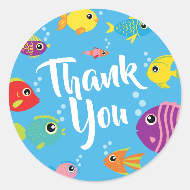 Fish Aquarium 1st Birthday Thank You Sticker Seals (Front)