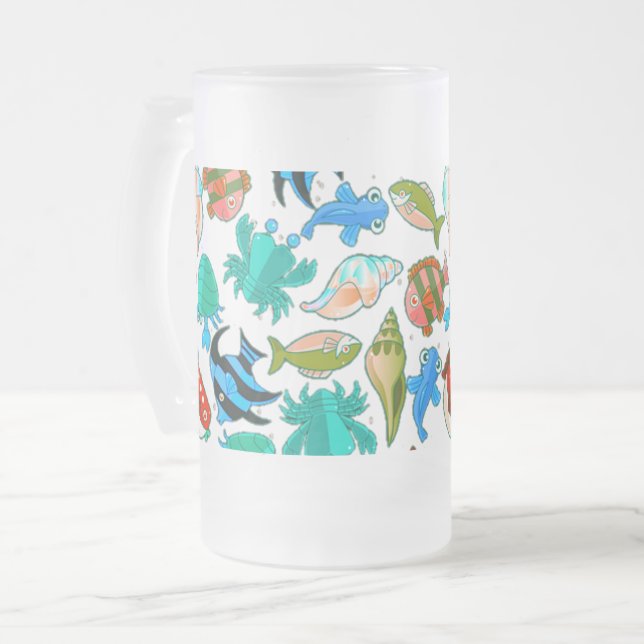Fish Aquarium Fish Pattern Frosted Glass Beer Mug (Front Left)