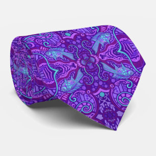 Fish Arabesque Underwater Bohemian Pattern Purple Tie