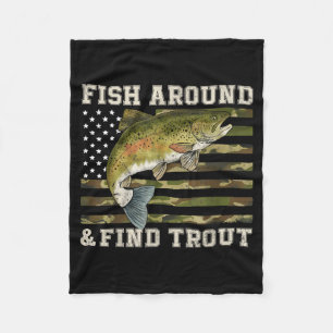 Fish Around And Find Trout American Flag Funny Fis Fleece Blanket