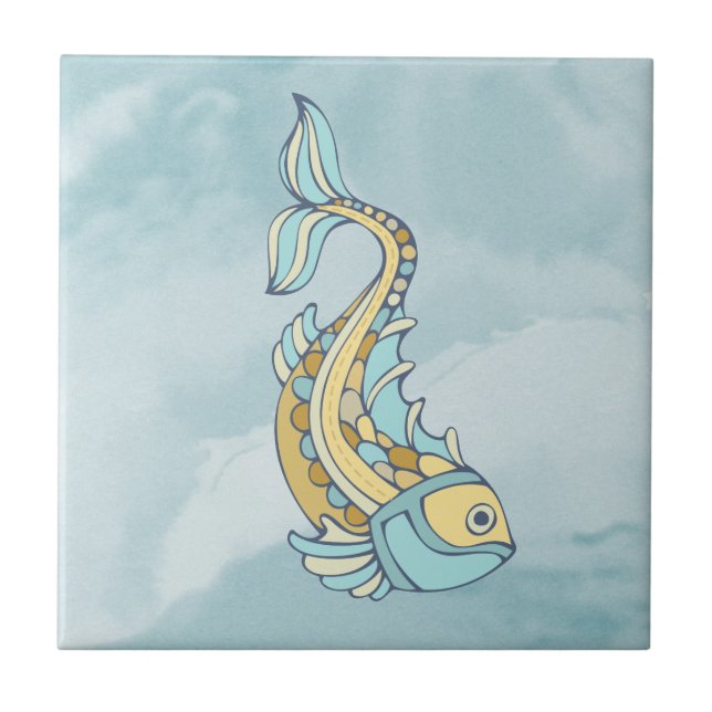 Fish Art Blue Mosaic Nautical Tile (Front)