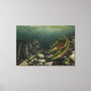 Fish Art Canvas Coho Salmon w. Bear Canvas Print