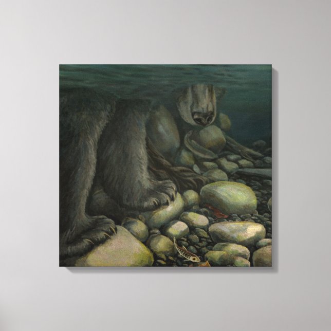 Fish Art Canvas Fishing Bear Canvas Art Print (Front)