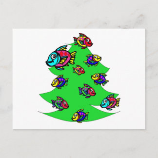 fish at Christmas tree Holiday Postcard