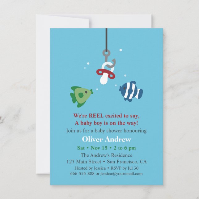 Fish Bait Fishing Baby Shower Funny Invitations (Front)