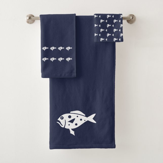 Fish Bath Ocean Blue & white Towel Set (Insitu)