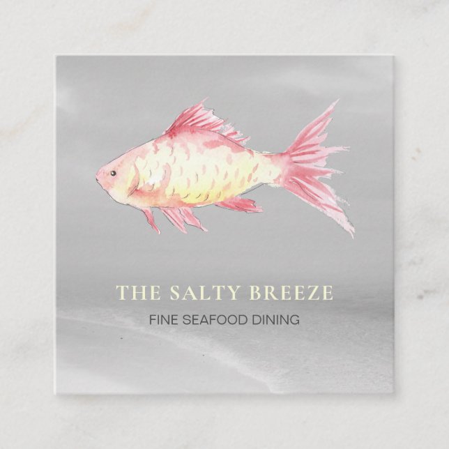 *~* Fish Beach CORAL Sand Sea Dining Tropical Square Business Card (Front)