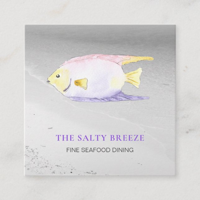 ** Fish Beach Sea Sand Dining Tropical Square Business Card (Front)