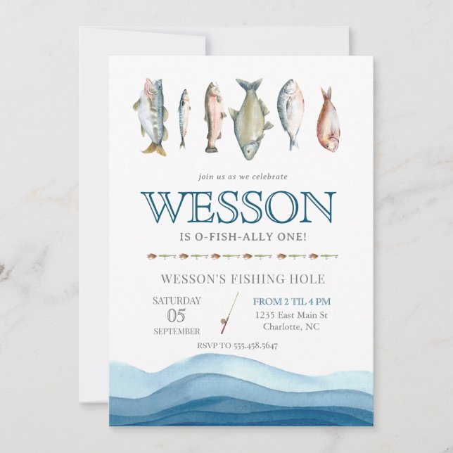 Fish Birthday Invitation, Fishing Male Birthday Invitation (Front)