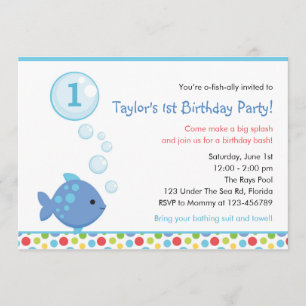 Fish Birthday Invitations (Boys) with Bubbles