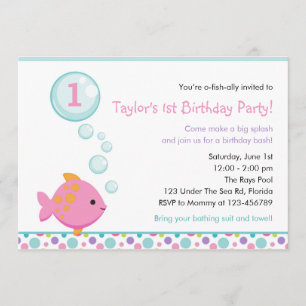 Fish Birthday Invitations (Girls) with Bubbles