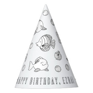 Fish Birthday Party - Color Your Own Party Hat