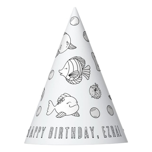 Fish Birthday Party - Colour Your Own Party Hat (Front)