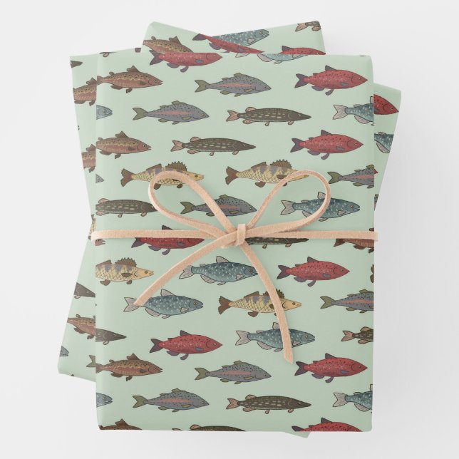 Fish Birthday Party Wrapping Paper Sheet (In situ)