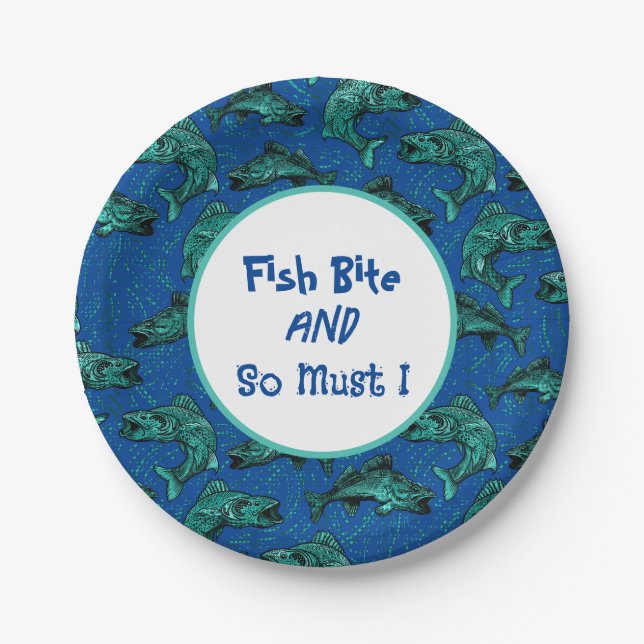 Fish Bite Walleye Fishing Paper Plate (Front)