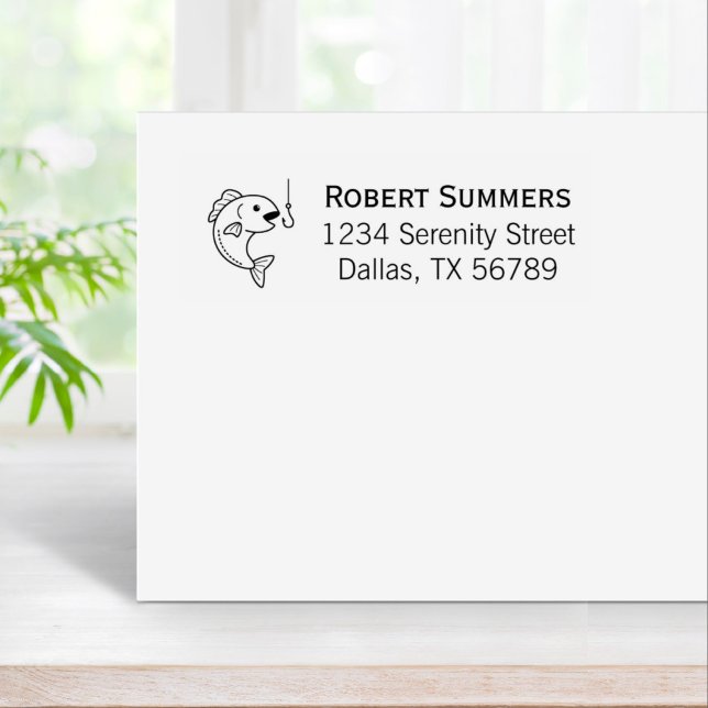 Fish Biting Fishing Hook Address Rubber Stamp (Creator Uploaded)
