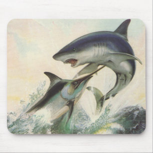 Fish - Black Marlin & Mako Shark Mouse Mat