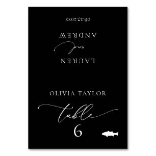 Fish Black Minimalist Wedding Table Number