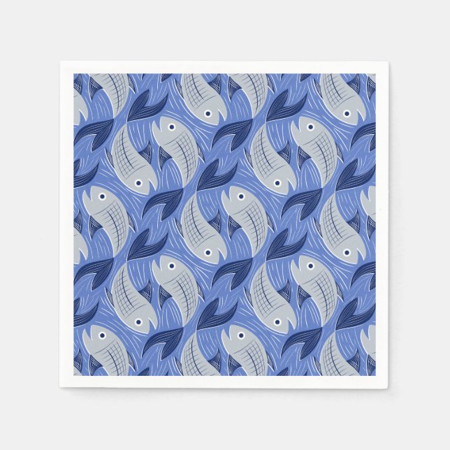 Fish block print - blue napkin (Front)