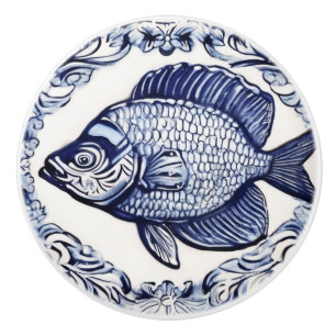 Fish Blue and White Sea & Ocean Left facing Ceramic Knob