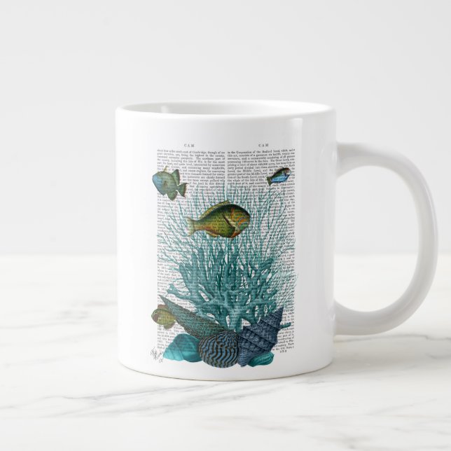 Fish, Blue Shells and Corals Large Coffee Mug (Right)