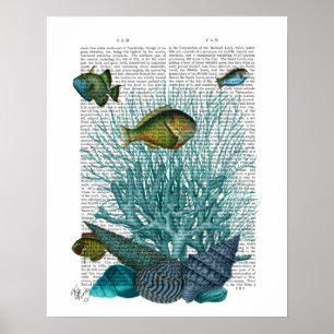 Fish, Blue Shells and Corals Poster
