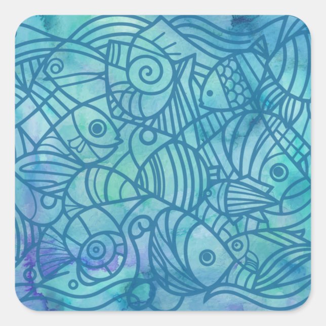 Fish Blues Square Sticker (Front)