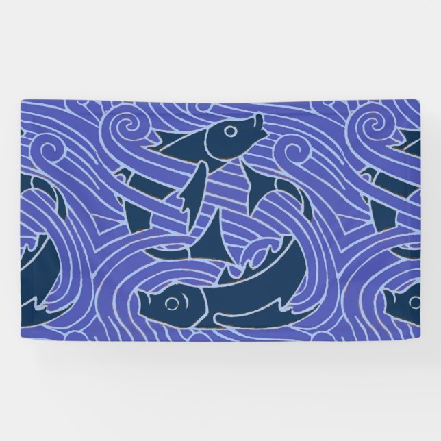 Fish Bold Swimming Ocean Blue Fishing Banner (Horizontal)