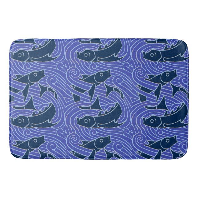 Fish Bold Swimming Ocean Blue Fishing Bath Mat (Front)