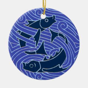 Fish Bold Swimming Ocean Blue Fishing Ceramic Tree Decoration