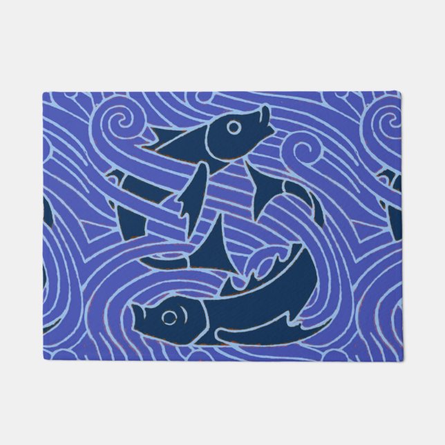 Fish Bold Swimming Ocean Blue Fishing Doormat (Front)