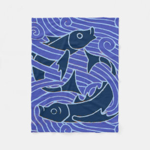 Fish Bold Swimming Ocean Blue Fishing Fleece Blanket