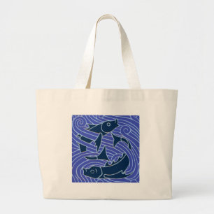 Fish Bold Swimming Ocean Blue Fishing Large Tote Bag