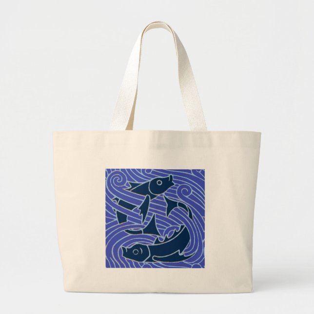 Fish Bold Swimming Ocean Blue Fishing Large Tote Bag (Front)