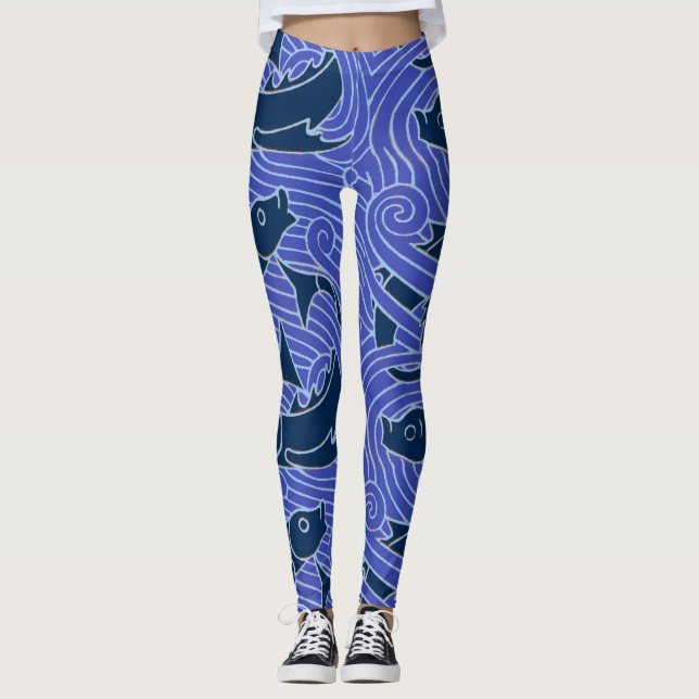 Fish Bold Swimming Ocean Blue Fishing Leggings (Front)