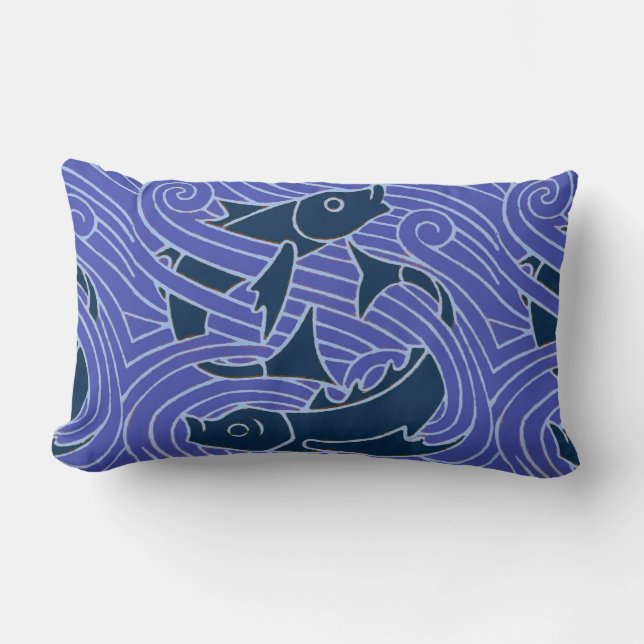 Fish Bold Swimming Ocean Blue Fishing Lumbar Cushion (Front)